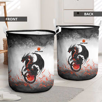 Custom Black Dragon Bowling Laundry Basket with Fiery Ball and Thunderstorm Lightning Pattern - Wonder Print Shop