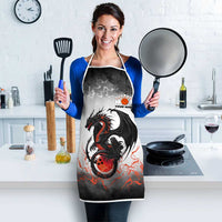Custom Black Dragon Bowling Apron with Fiery Ball and Thunderstorm Lightning Pattern - Wonder Print Shop