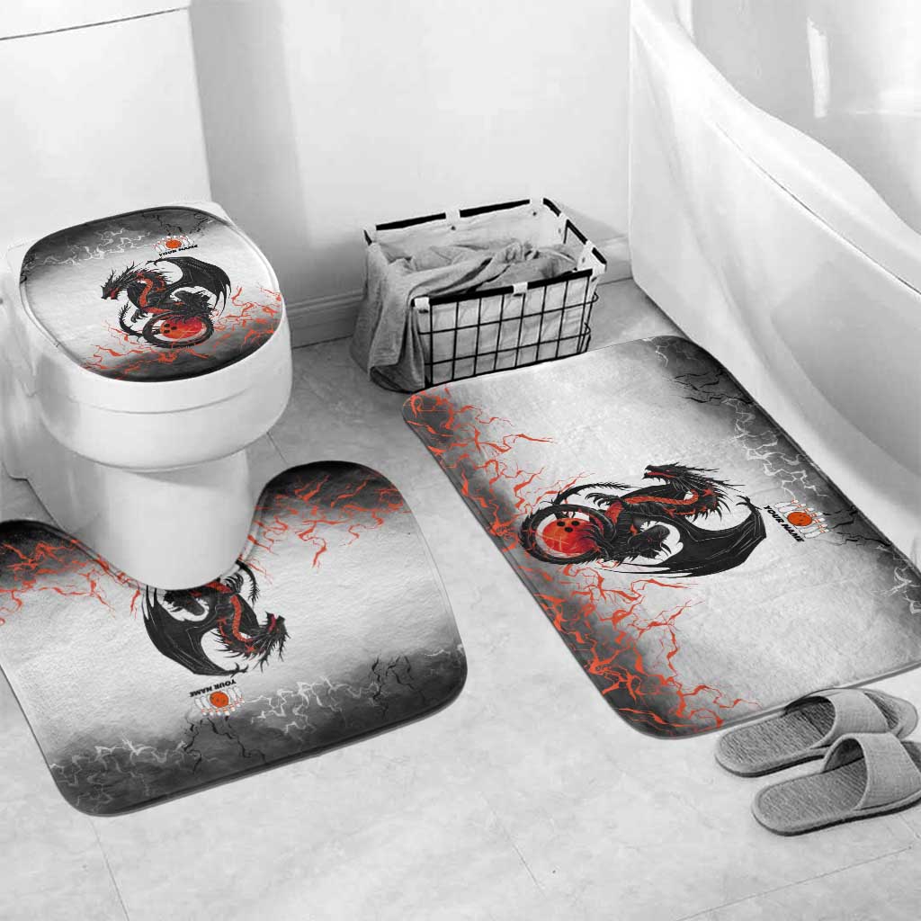 Custom Black Dragon Bowling Bathroom Set with Fiery Ball and Thunderstorm Lightning Pattern - Wonder Print Shop