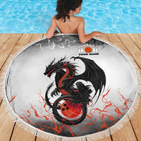 Custom Black Dragon Bowling Beach Blanket with Fiery Ball and Thunderstorm Lightning Pattern - Wonder Print Shop