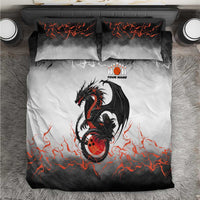 Custom Black Dragon Bowling Bedding Set with Fiery Ball and Thunderstorm Lightning Pattern - Wonder Print Shop