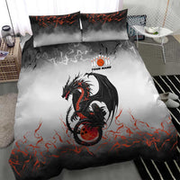 Custom Black Dragon Bowling Bedding Set with Fiery Ball and Thunderstorm Lightning Pattern - Wonder Print Shop