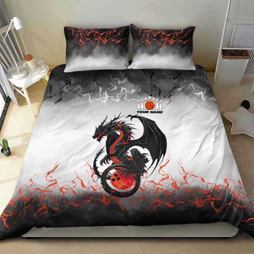 Custom Black Dragon Bowling Bedding Set with Fiery Ball and Thunderstorm Lightning Pattern - Wonder Print Shop