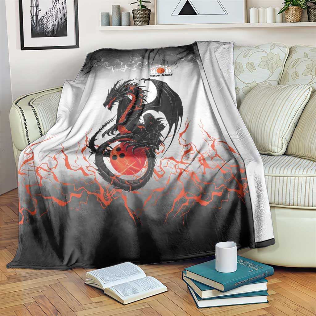 Custom Black Dragon Bowling Blanket with Fiery Ball and Thunderstorm Lightning Pattern - Wonder Print Shop