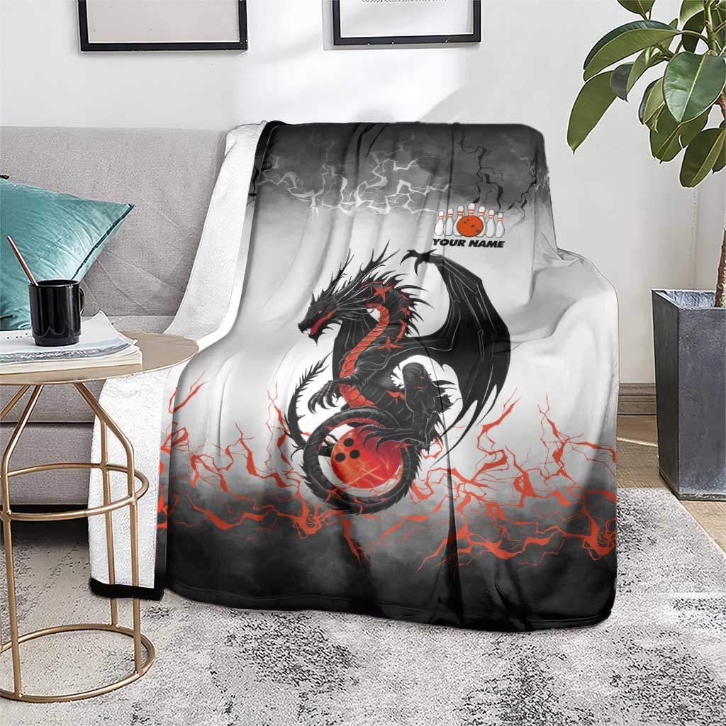 Custom Black Dragon Bowling Blanket with Fiery Ball and Thunderstorm Lightning Pattern - Wonder Print Shop