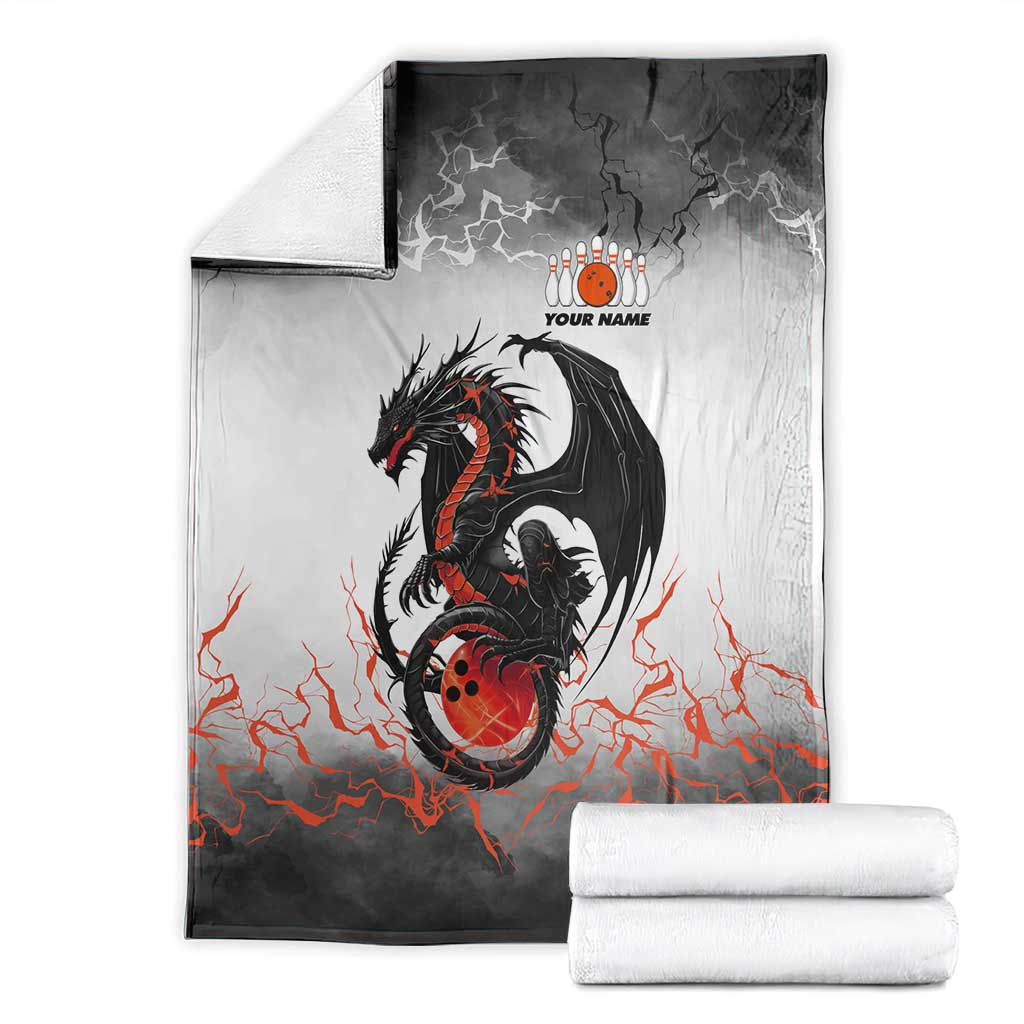 Custom Black Dragon Bowling Blanket with Fiery Ball and Thunderstorm Lightning Pattern - Wonder Print Shop