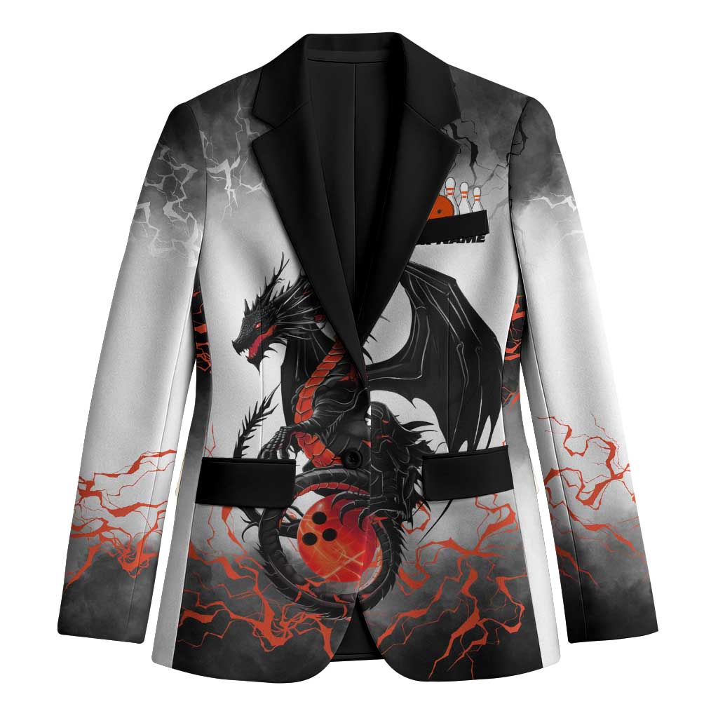 Custom Black Dragon Bowling Blazer with Fiery Ball and Thunderstorm Lightning Pattern - Wonder Print Shop