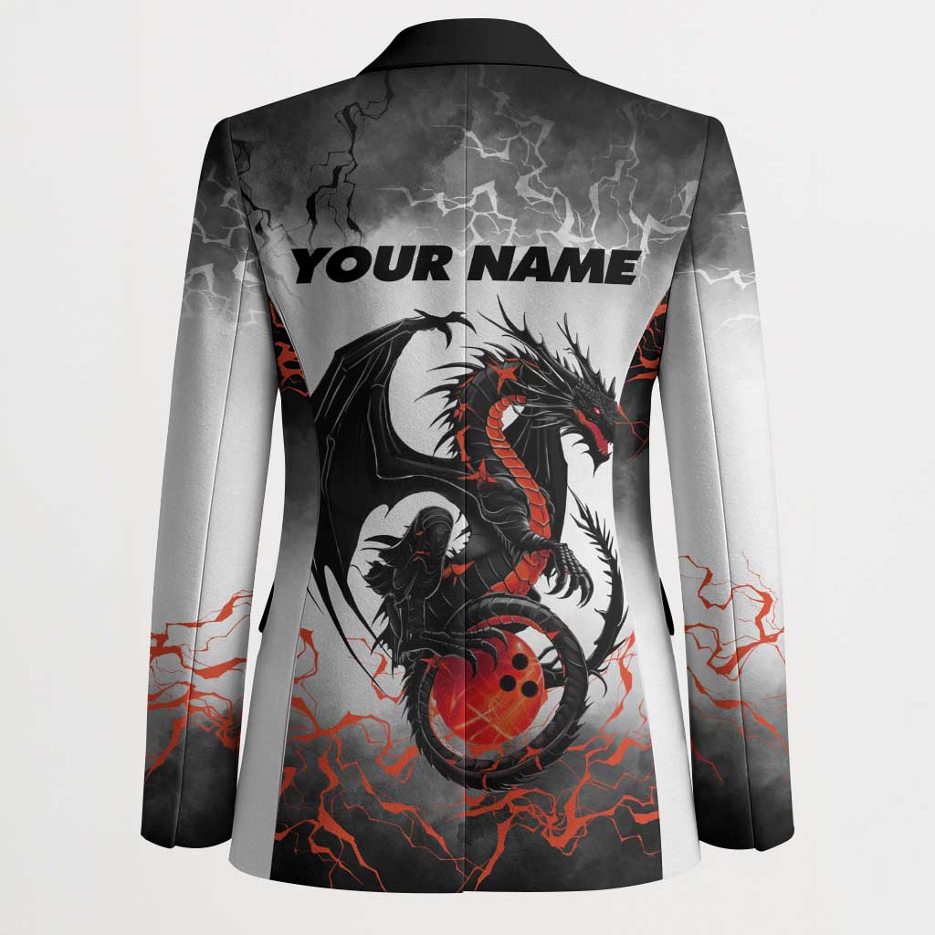 Custom Black Dragon Bowling Blazer with Fiery Ball and Thunderstorm Lightning Pattern - Wonder Print Shop