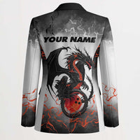 Custom Black Dragon Bowling Blazer with Fiery Ball and Thunderstorm Lightning Pattern - Wonder Print Shop