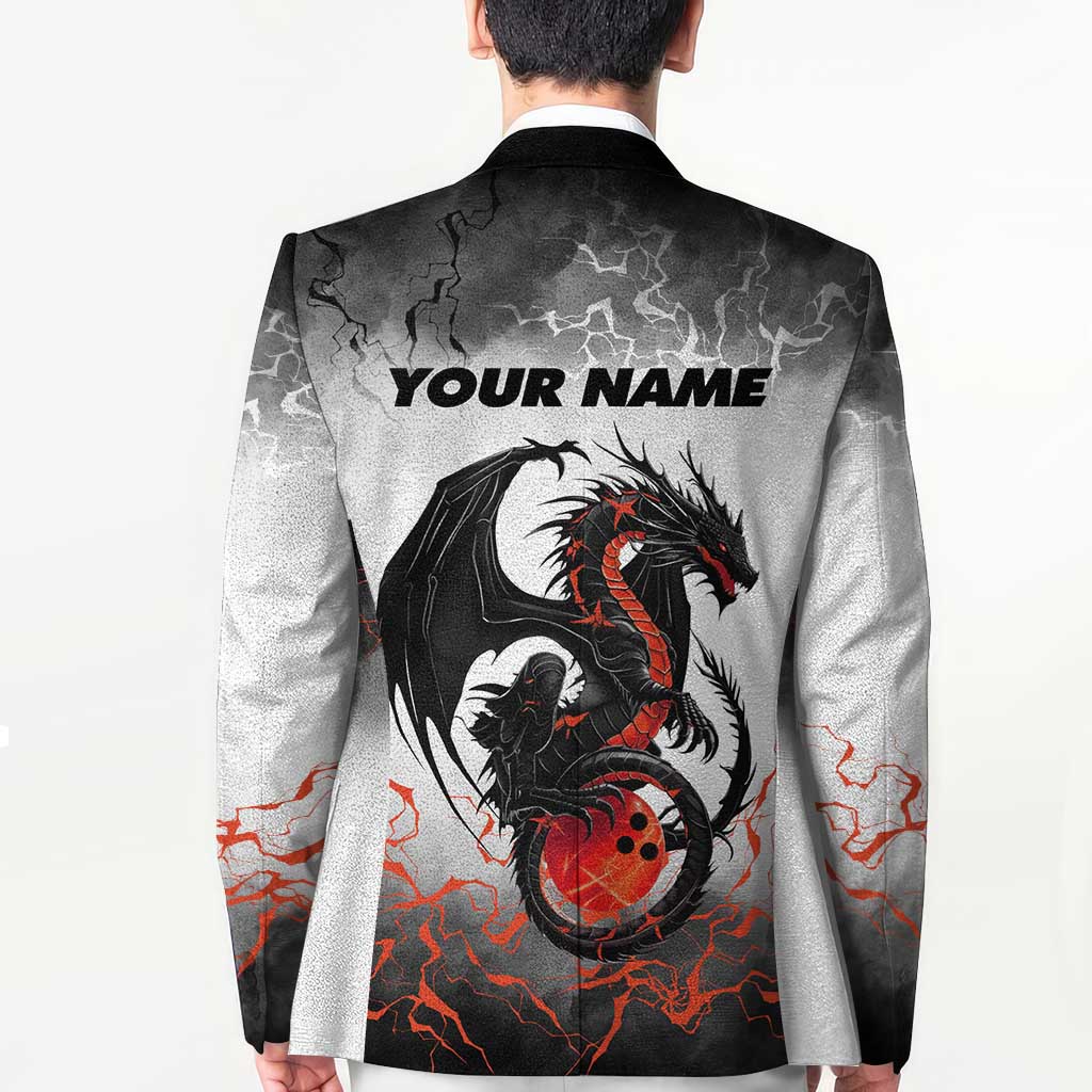 Custom Black Dragon Bowling Blazer with Fiery Ball and Thunderstorm Lightning Pattern - Wonder Print Shop