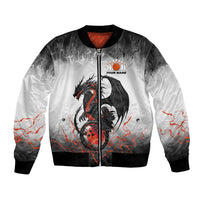 Custom Black Dragon Bowling Bomber Jacket with Fiery Ball and Thunderstorm Lightning Pattern - Wonder Print Shop