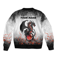 Custom Black Dragon Bowling Bomber Jacket with Fiery Ball and Thunderstorm Lightning Pattern - Wonder Print Shop