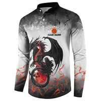 Custom Black Dragon Bowling Button Sweatshirt with Fiery Ball and Thunderstorm Lightning Pattern - Wonder Print Shop