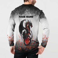 Custom Black Dragon Bowling Button Sweatshirt with Fiery Ball and Thunderstorm Lightning Pattern - Wonder Print Shop
