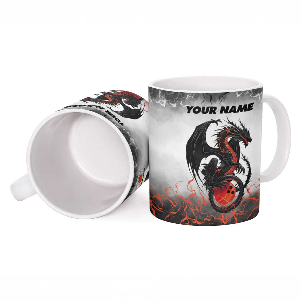 Custom Black Dragon Bowling Ceramic Mug with Fiery Ball and Thunderstorm Lightning Pattern - Wonder Print Shop