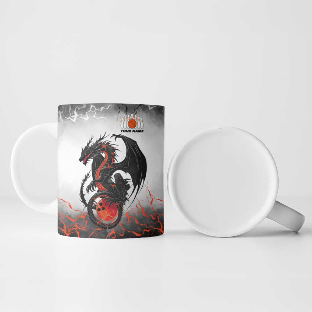 Custom Black Dragon Bowling Ceramic Mug with Fiery Ball and Thunderstorm Lightning Pattern - Wonder Print Shop