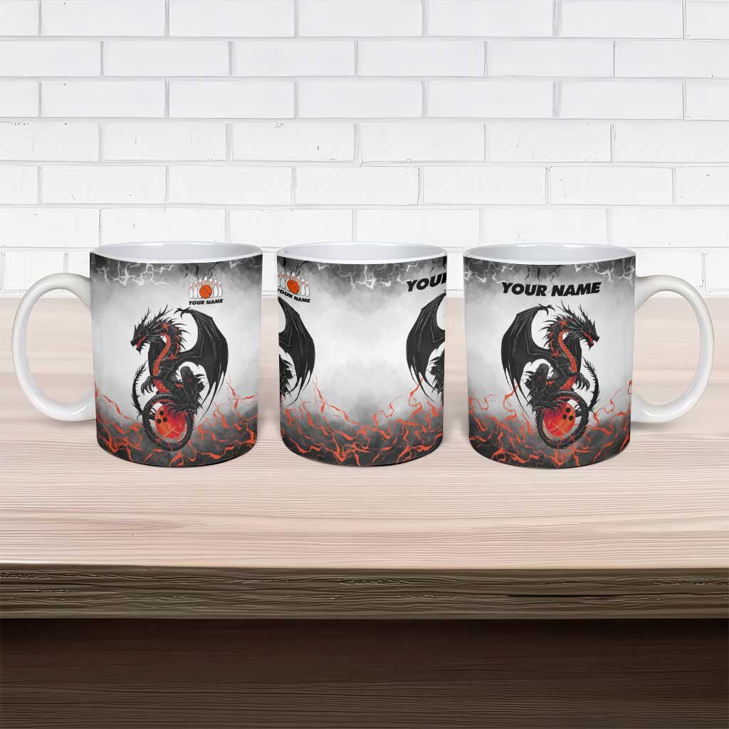 Custom Black Dragon Bowling Ceramic Mug with Fiery Ball and Thunderstorm Lightning Pattern - Wonder Print Shop