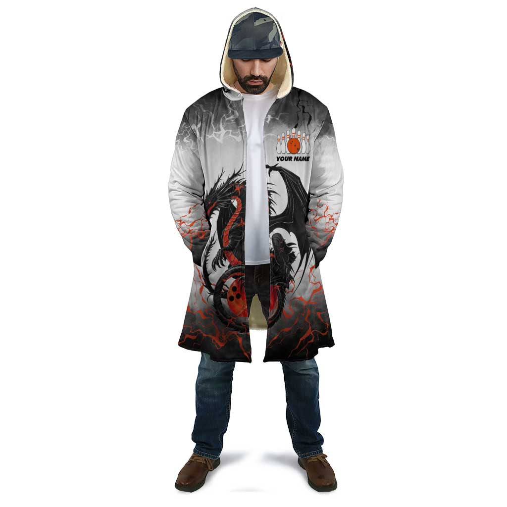 Custom Black Dragon Bowling Cloak with Fiery Ball and Thunderstorm Lightning Pattern - Wonder Print Shop