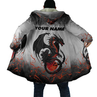 Custom Black Dragon Bowling Cloak with Fiery Ball and Thunderstorm Lightning Pattern - Wonder Print Shop