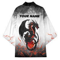 Custom Black Dragon Bowling Kimono with Fiery Ball and Thunderstorm Lightning Pattern - Wonder Print Shop