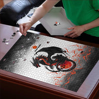 Custom Black Dragon Bowling Puzzle with Fiery Ball and Thunderstorm Lightning Pattern - Wonder Print Shop