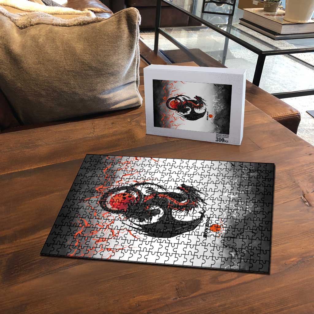 Custom Black Dragon Bowling Puzzle with Fiery Ball and Thunderstorm Lightning Pattern - Wonder Print Shop