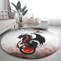 Custom Black Dragon Bowling Round Carpet with Fiery Ball and Thunderstorm Lightning Pattern - Wonder Print Shop