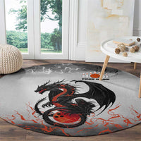 Custom Black Dragon Bowling Round Carpet with Fiery Ball and Thunderstorm Lightning Pattern - Wonder Print Shop