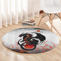 Custom Black Dragon Bowling Round Carpet with Fiery Ball and Thunderstorm Lightning Pattern - Wonder Print Shop