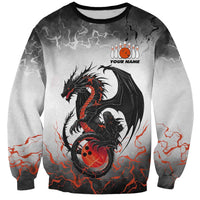 Custom Black Dragon Bowling Sweatshirt with Fiery Ball and Thunderstorm Lightning Pattern - Wonder Print Shop