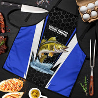 Custom Walleye Fishing Apron with Jumping Fish Splash and Blue Black Hexagon Pattern - Wonder Print Shop