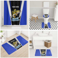 Custom Walleye Fishing Bathroom Set with Jumping Fish Splash and Blue Black Hexagon Pattern - Wonder Print Shop