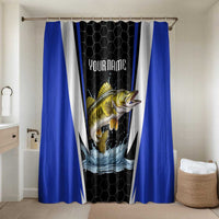 Custom Walleye Fishing Bathroom Set with Jumping Fish Splash and Blue Black Hexagon Pattern - Wonder Print Shop
