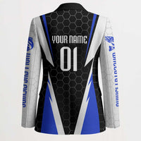 Custom Walleye Fishing Blazer with Jumping Fish Splash and Blue Black Hexagon Pattern - Wonder Print Shop