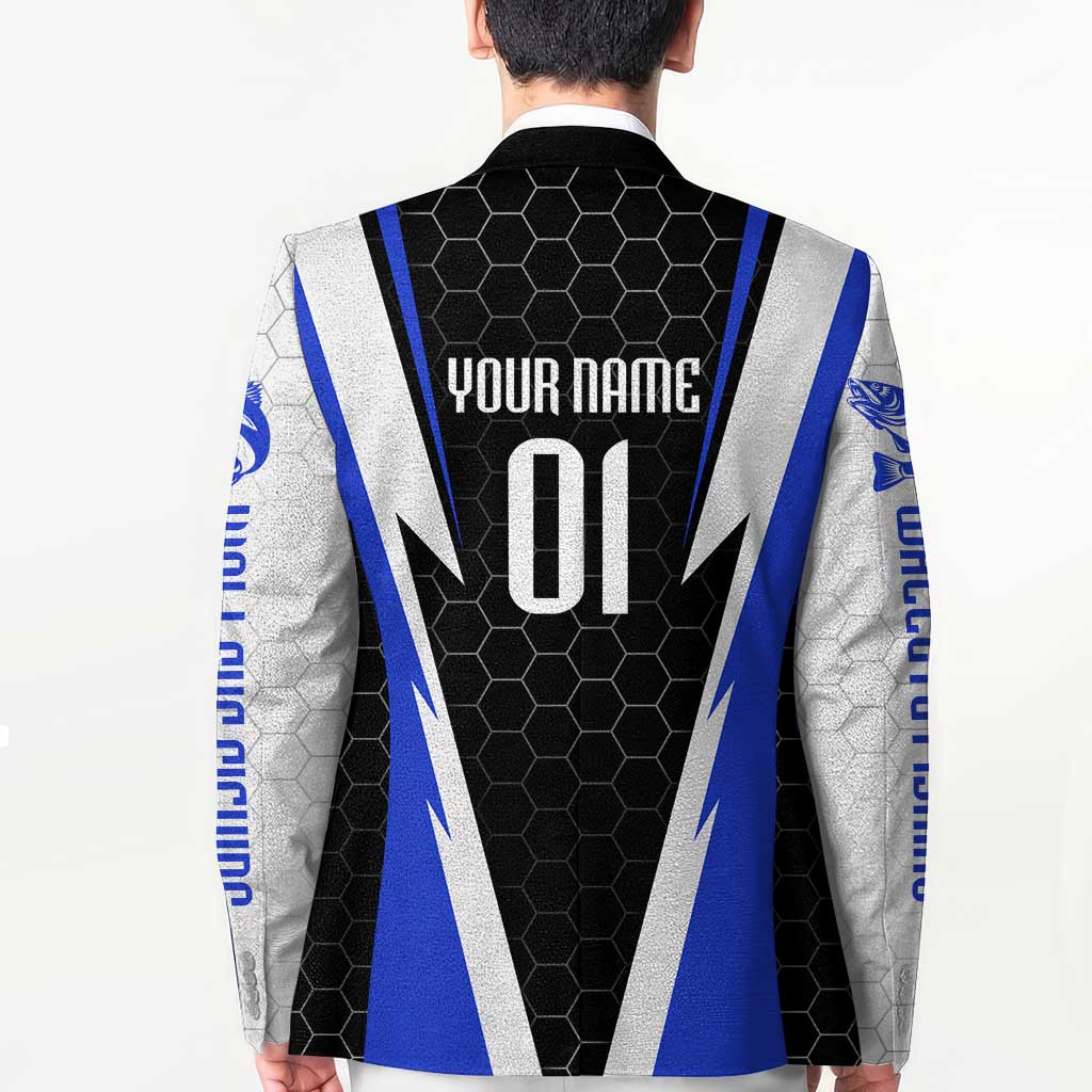 Custom Walleye Fishing Blazer with Jumping Fish Splash and Blue Black Hexagon Pattern - Wonder Print Shop