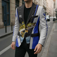 Custom Walleye Fishing Blazer with Jumping Fish Splash and Blue Black Hexagon Pattern - Wonder Print Shop