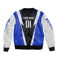 Custom Walleye Fishing Bomber Jacket with Jumping Fish Splash and Blue Black Hexagon Pattern - Wonder Print Shop