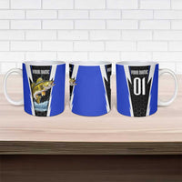 Custom Walleye Fishing Ceramic Mug with Jumping Fish Splash and Blue Black Hexagon Pattern - Wonder Print Shop
