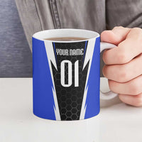 Custom Walleye Fishing Ceramic Mug with Jumping Fish Splash and Blue Black Hexagon Pattern - Wonder Print Shop