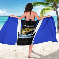 Custom Walleye Fishing Sarong with Jumping Fish Splash and Blue Black Hexagon Pattern - Wonder Print Shop