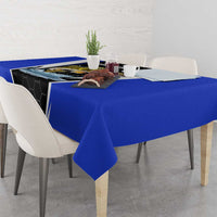 Custom Walleye Fishing Tablecloth with Jumping Fish Splash and Blue Black Hexagon Pattern - Wonder Print Shop