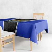 Custom Walleye Fishing Tablecloth with Jumping Fish Splash and Blue Black Hexagon Pattern - Wonder Print Shop