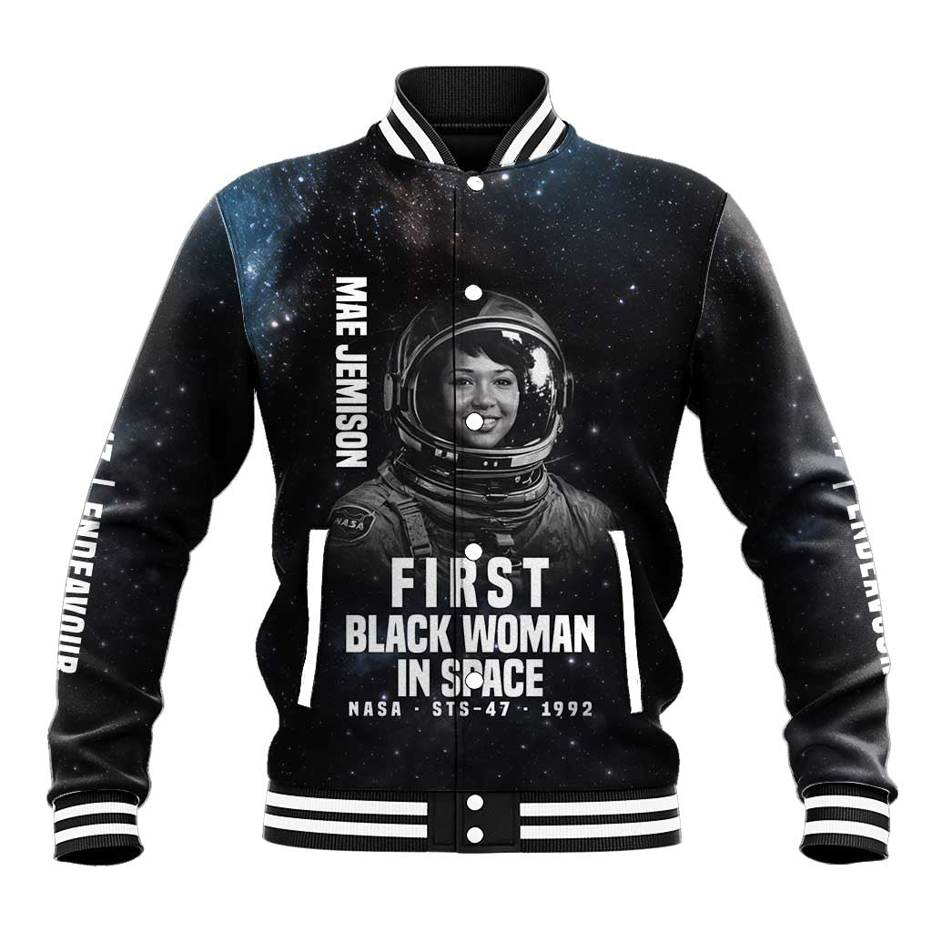 Mae Jemison Baseball Jacket with NASA Spacesuit Portrait, First Black Woman - Wonder Print Shop