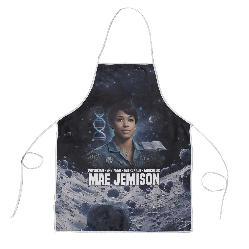 Mae Jemison Apron with Space Portrait Design, Science Has No Boundaries Quote and DNA Book Elements - Wonder Print Shop
