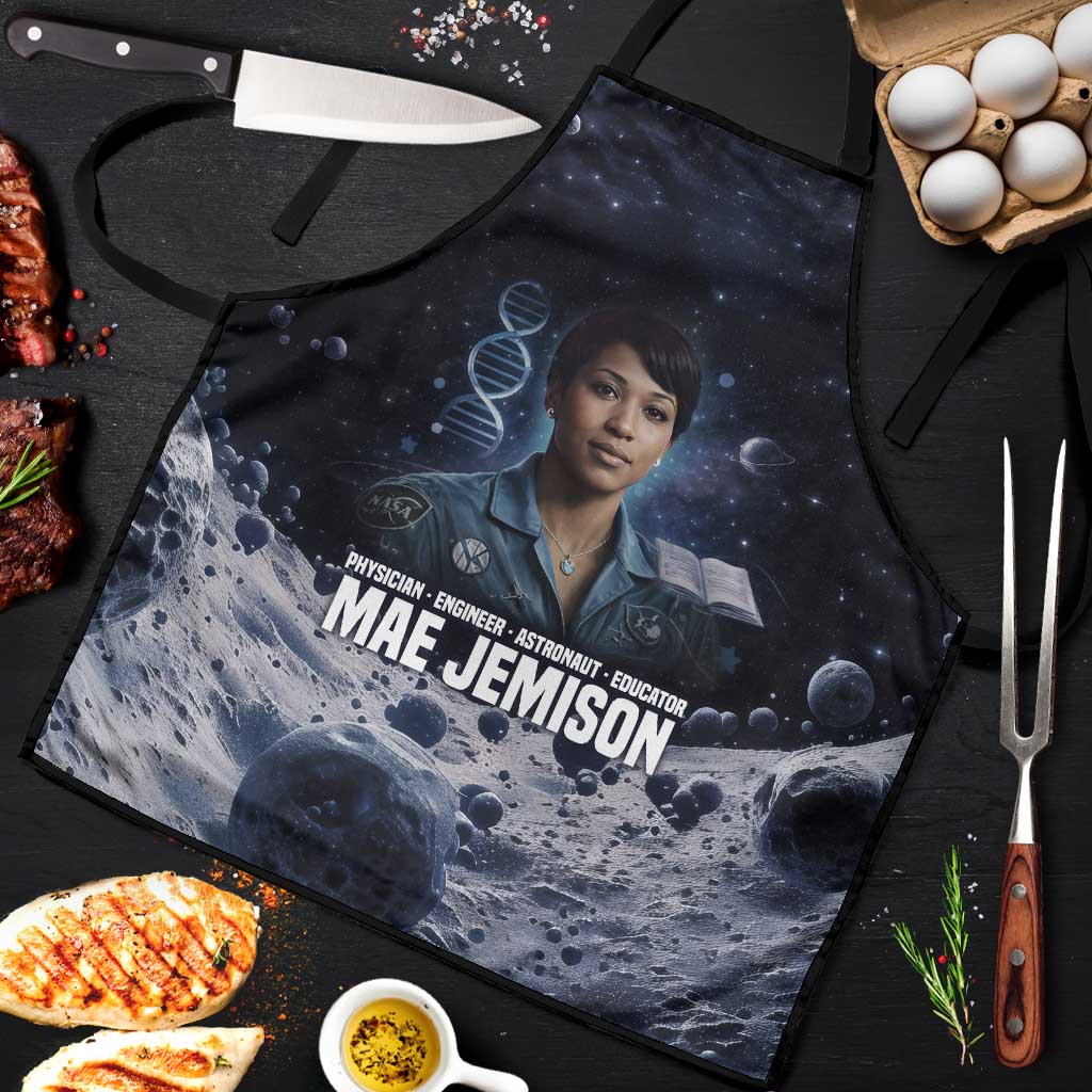 Mae Jemison Apron with Space Portrait Design, Science Has No Boundaries Quote and DNA Book Elements - Wonder Print Shop