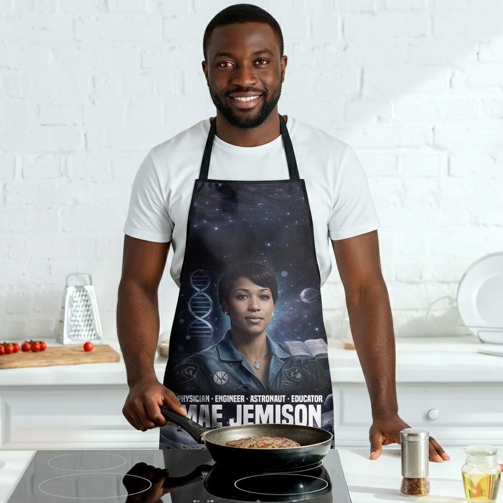 Mae Jemison Apron with Space Portrait Design, Science Has No Boundaries Quote and DNA Book Elements - Wonder Print Shop