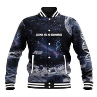 Mae Jemison Baseball Jacket with Space Portrait Design, Science Has No Boundaries Quote and DNA Book Elements - Wonder Print Shop