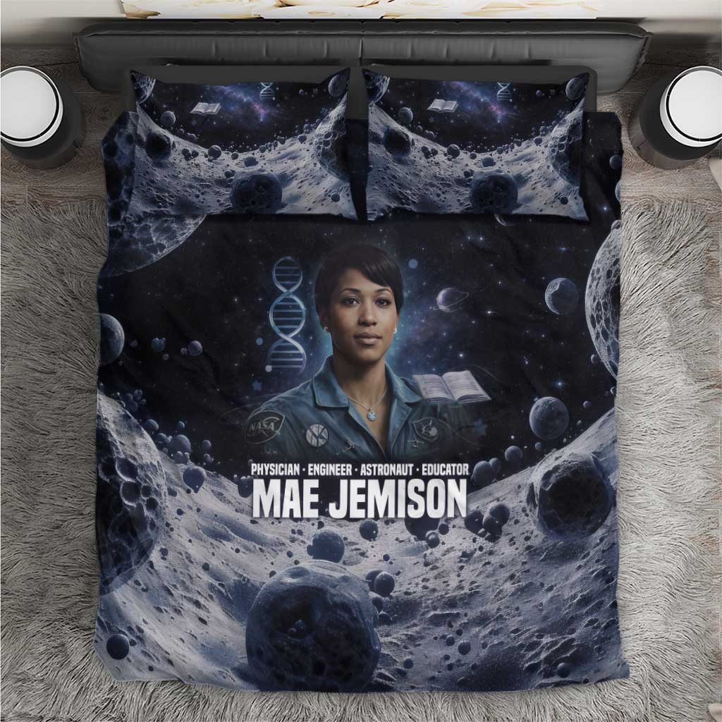 Mae Jemison Bedding Set with Space Portrait Design, Science Has No Boundaries Quote and DNA Book Elements - Wonder Print Shop