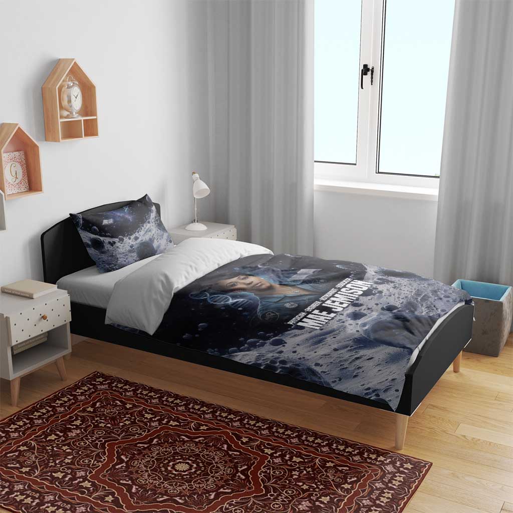 Mae Jemison Bedding Set with Space Portrait Design, Science Has No Boundaries Quote and DNA Book Elements - Wonder Print Shop