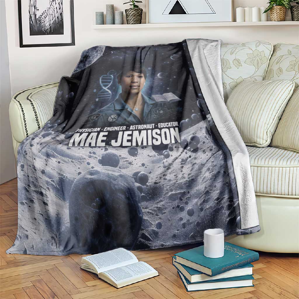 Mae Jemison Blanket with Space Portrait Design, Science Has No Boundaries Quote and DNA Book Elements - Wonder Print Shop